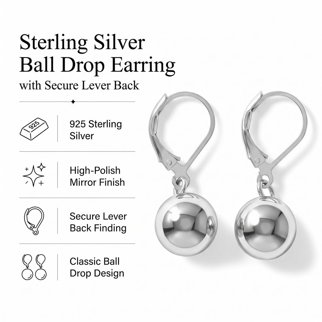 Close Out Deal - Sterling Silver Ball Drop Earring with Lever Back_8763546_6