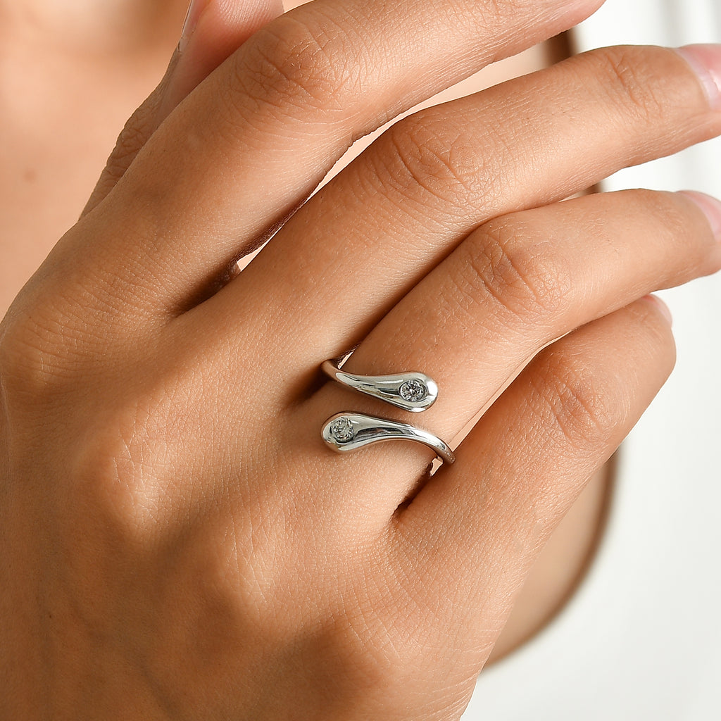 Lucy Q - Lab Grown Diamond (SI/G-H) Adjustable Bypass Ring in Rhodium Overlay Sterling Silver 0.25 Ct._8764251_1