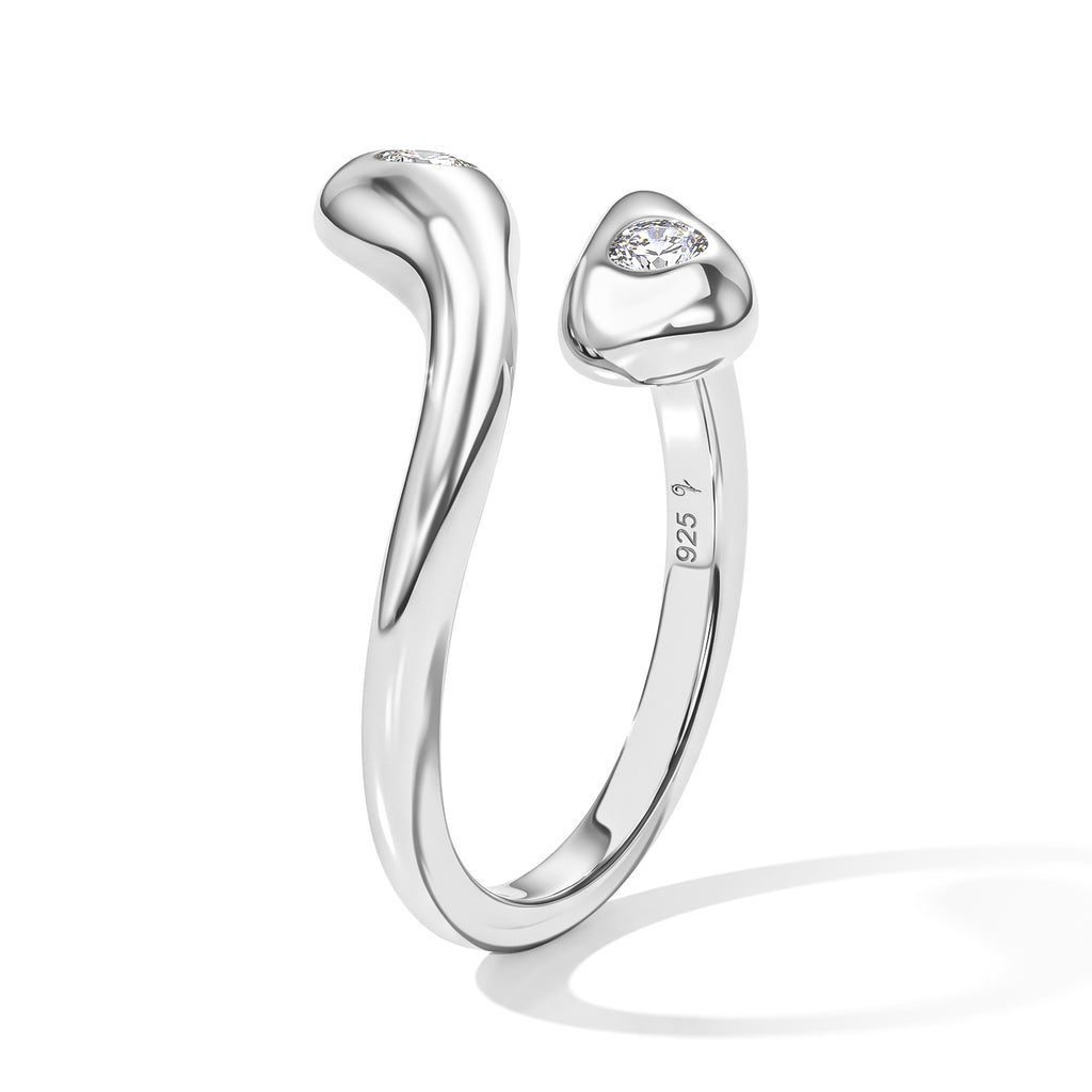 Lucy Q - Lab Grown Diamond (SI/G-H) Adjustable Bypass Ring in Rhodium Overlay Sterling Silver 0.25 Ct._8764251_3