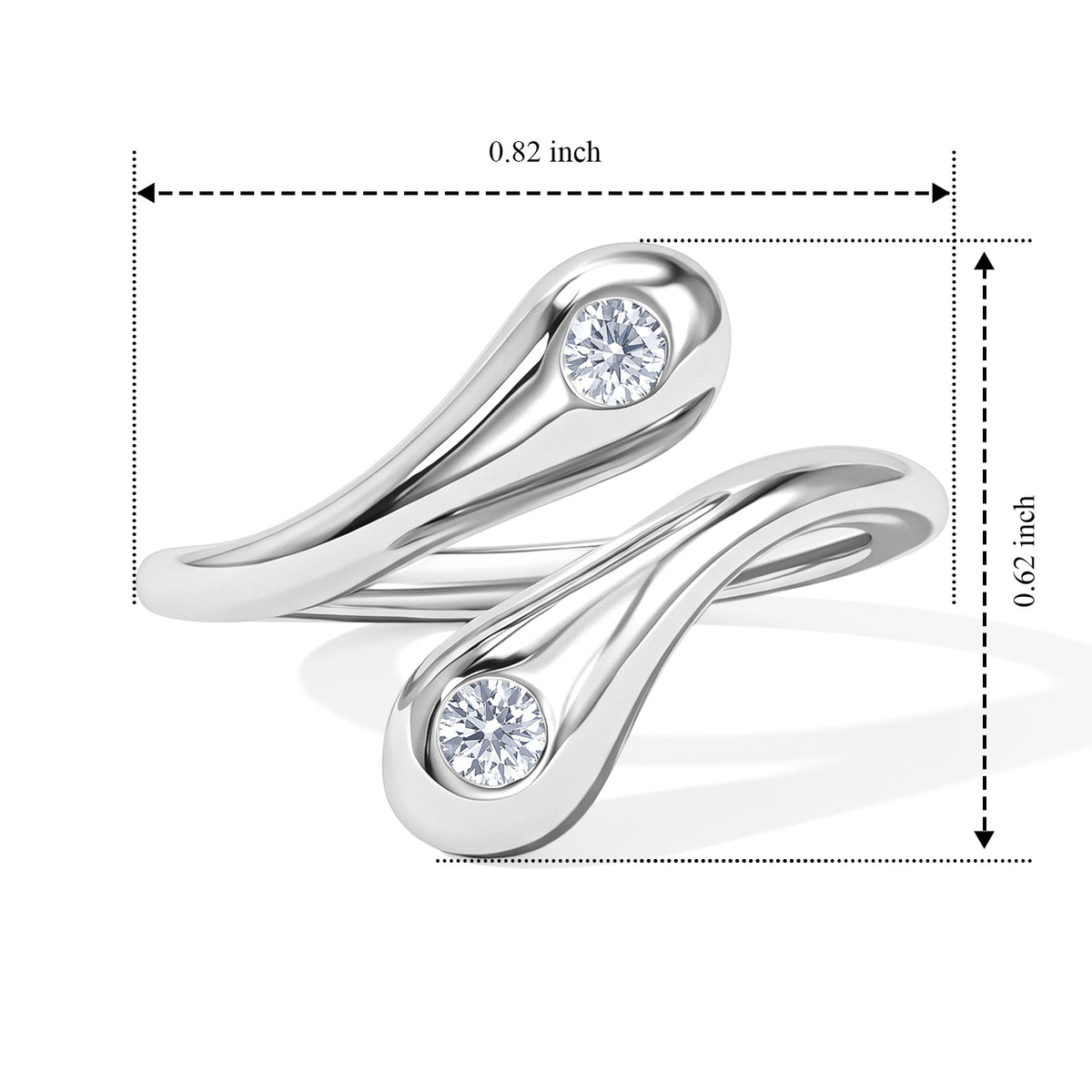 Lucy Q - Lab Grown Diamond (SI-G-H) Adjustable Bypass Ring in Rhodium Overlay Sterling Silver 0.25 Ct. 8764251 5
