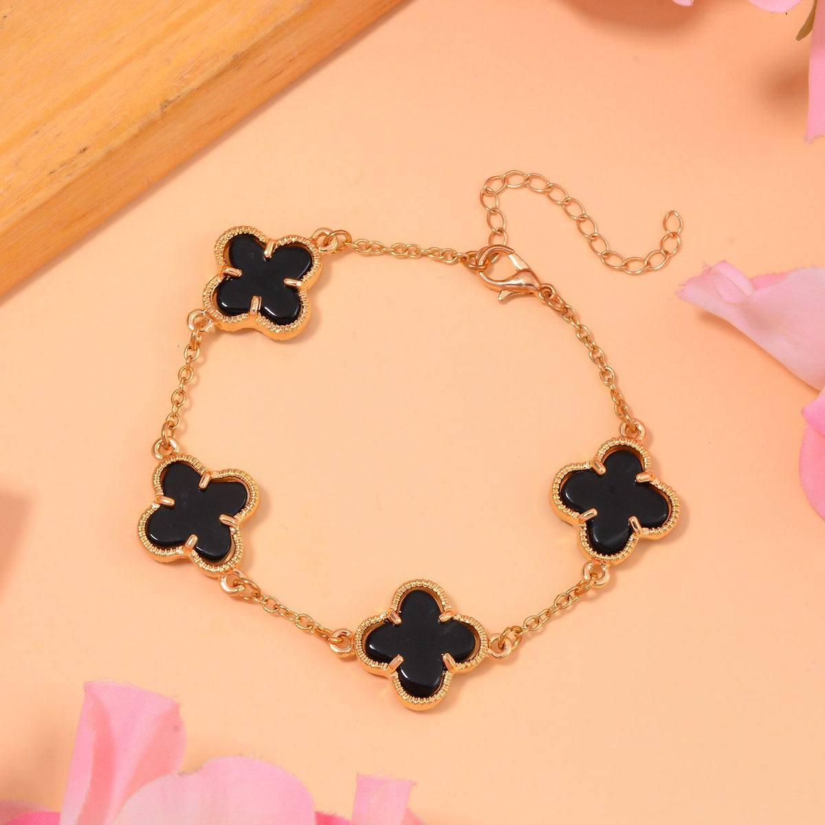 Black Dyed Agate Plum Blossom Bracelet (Size - 7.5) 8765529 1