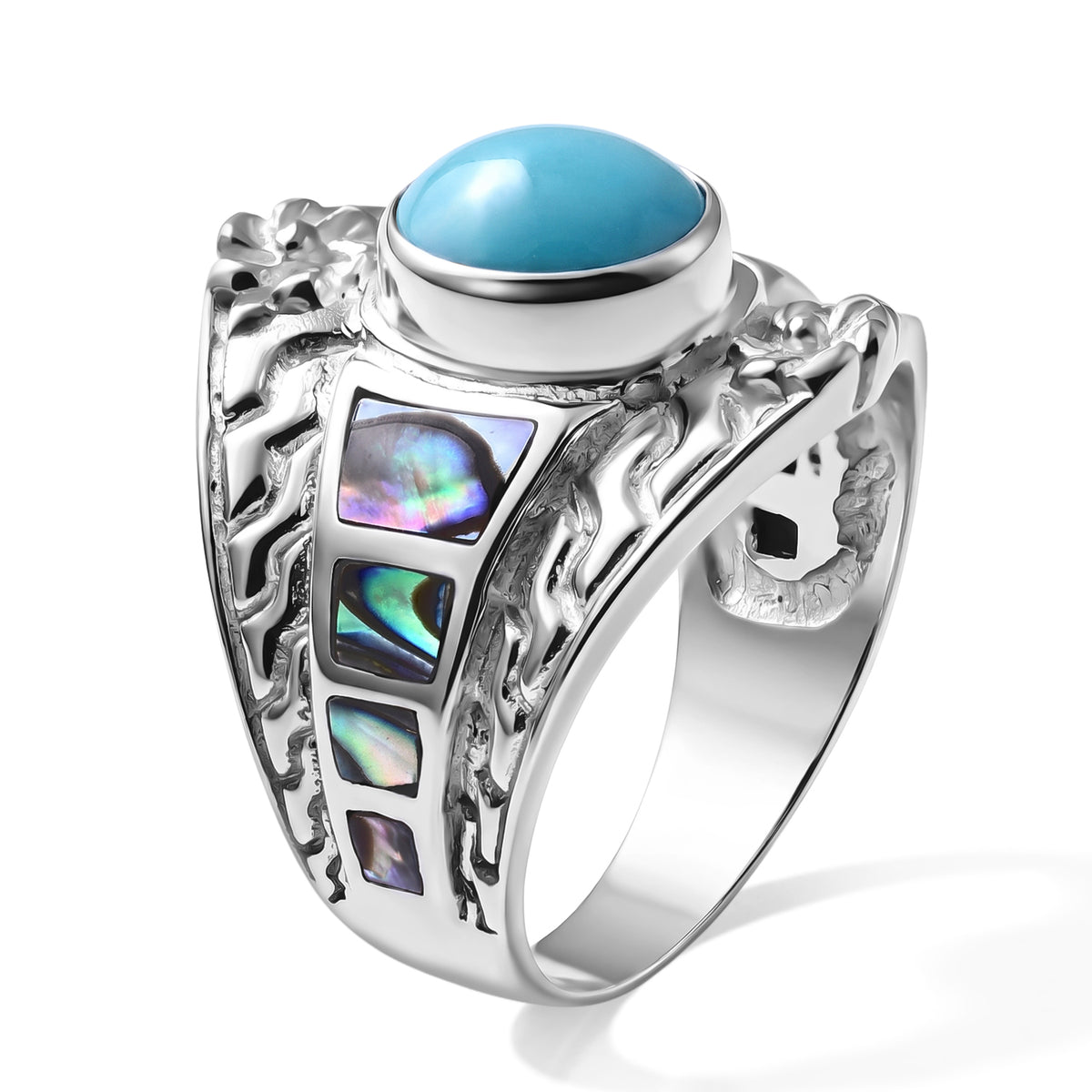 Royal Bali Collection - D'Joy Blue Turquoise &amp; Abalone Shell Ring in Sterling Silver 3.36 Ct. 8767422 3