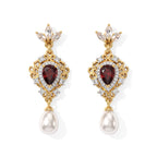 D'Joy - Fresh Water Pearl, Rhodolite Garnet & White Zircon Dangling Earring with Push Back in Yellow Gold Plated Sterling Silver 7.30 Ct._8767831
