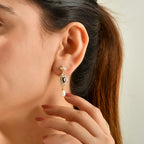 D'Joy - Fresh Water Pearl, Rhodolite Garnet & White Zircon Dangling Earring with Push Back in Yellow Gold Plated Sterling Silver 7.30 Ct._8767831_2
