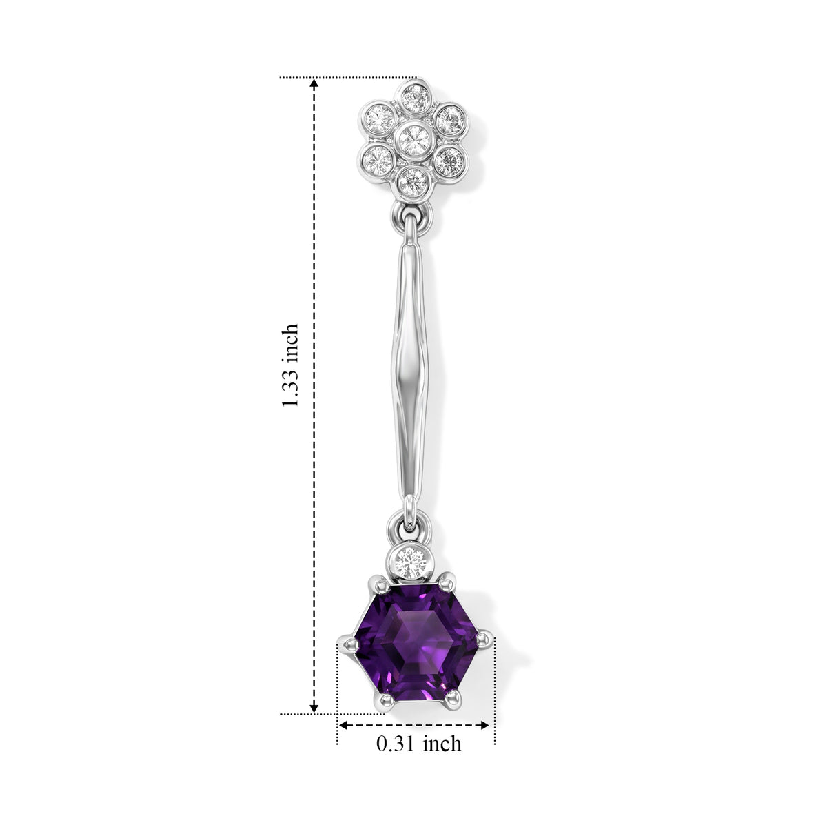 D'Joy - African Amethyst &amp; White Zircon Dangling Earring with Push Back in Platinum Overlay Sterling Silver 2.23 Ct. 8767912 4
