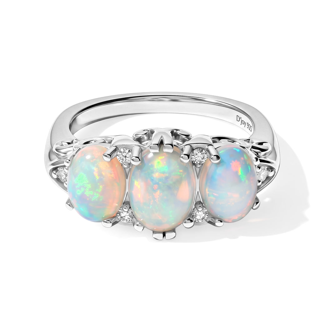 D'Joy - AAA Ethiopian Opal & Moissanite Ring in Rhodium Overlay Sterling Silver 1.90 Ct._8768619
