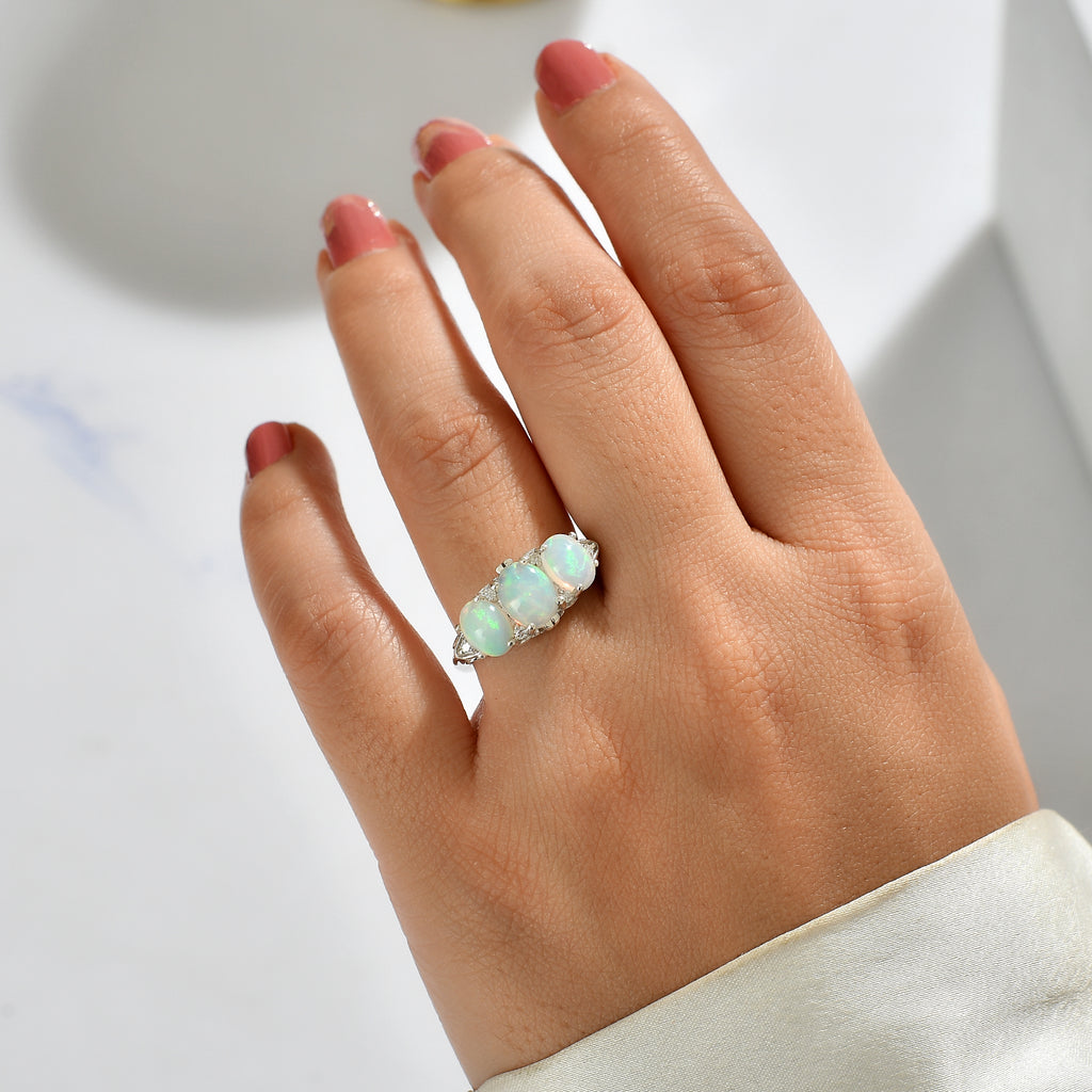 D'Joy - AAA Ethiopian Opal & Moissanite Ring in Rhodium Overlay Sterling Silver 1.90 Ct._8768619_1