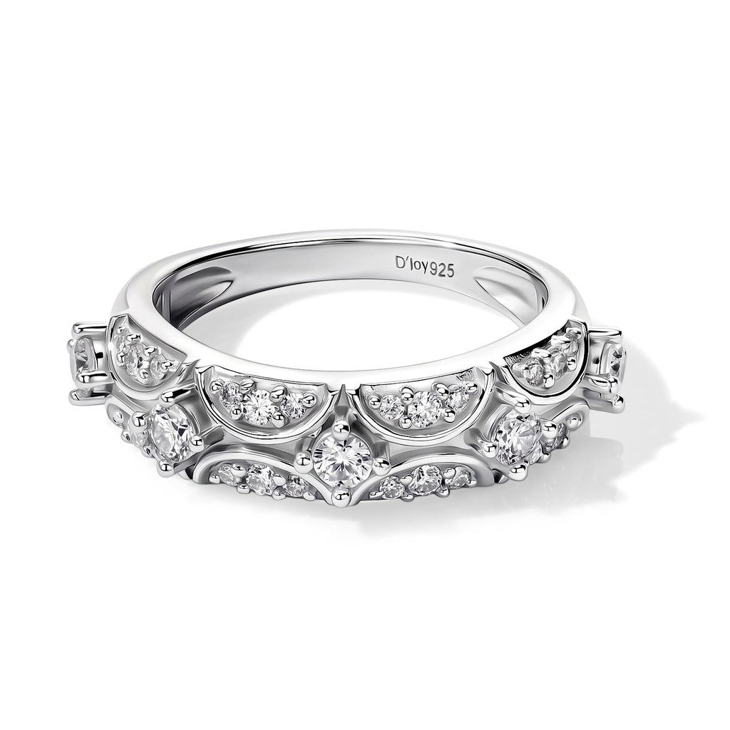 D'Joy - Moissanite Half Eternity Band Ring in Rhodium Overlay Sterling Silver_8768738