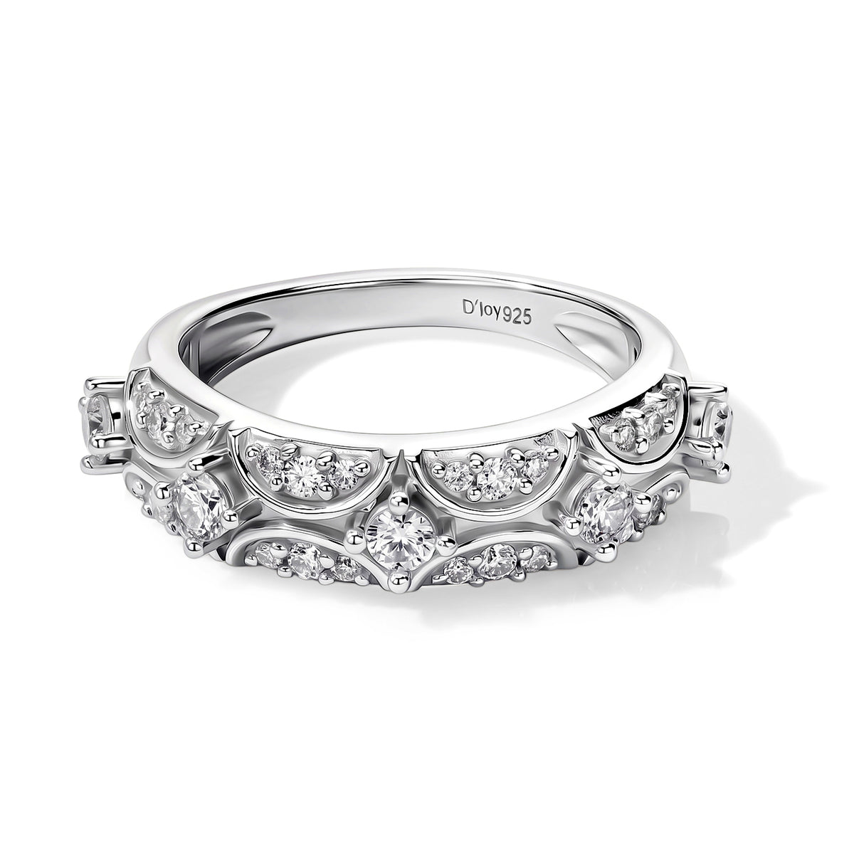 D'Joy - Moissanite Half Eternity Band Ring in Rhodium Overlay Sterling Silver 8768738 0