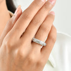 D'Joy - Moissanite Half Eternity Band Ring in Rhodium Overlay Sterling Silver_8768738_1