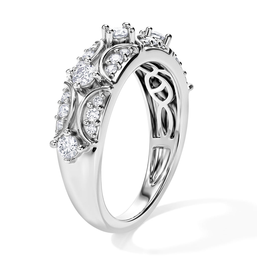 D'Joy - Moissanite Half Eternity Band Ring in Rhodium Overlay Sterling Silver_8768738_2