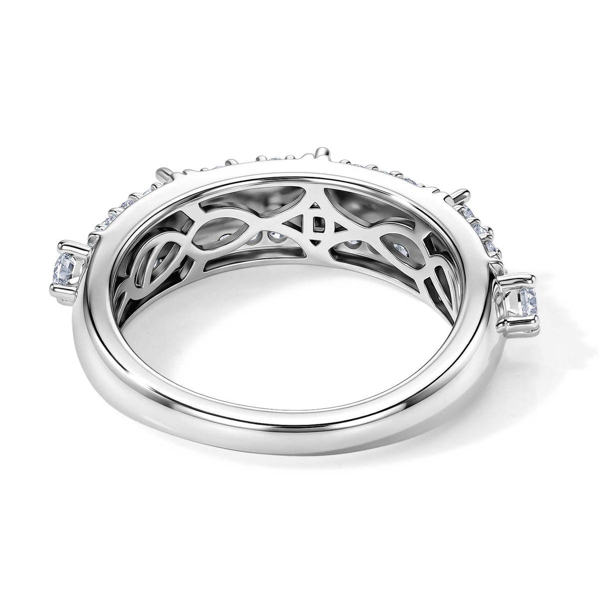 D'Joy - Moissanite Half Eternity Band Ring in Rhodium Overlay Sterling Silver 8768738 3