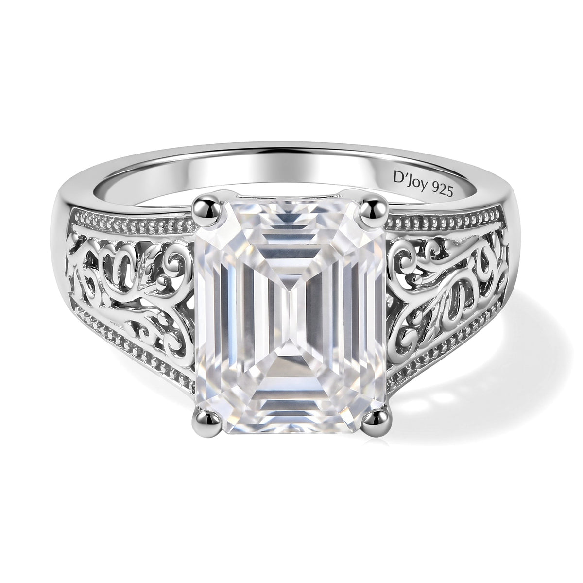 D'Joy - Moissanite Solitaire Ring in Rhodium Overlay Sterling Silver 3.73 Ct. 8768874 0