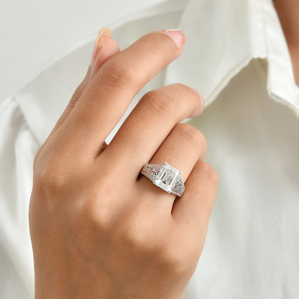 D'Joy - Moissanite Solitaire Ring in Rhodium Overlay Sterling Silver 3.73 Ct. 8768874 1