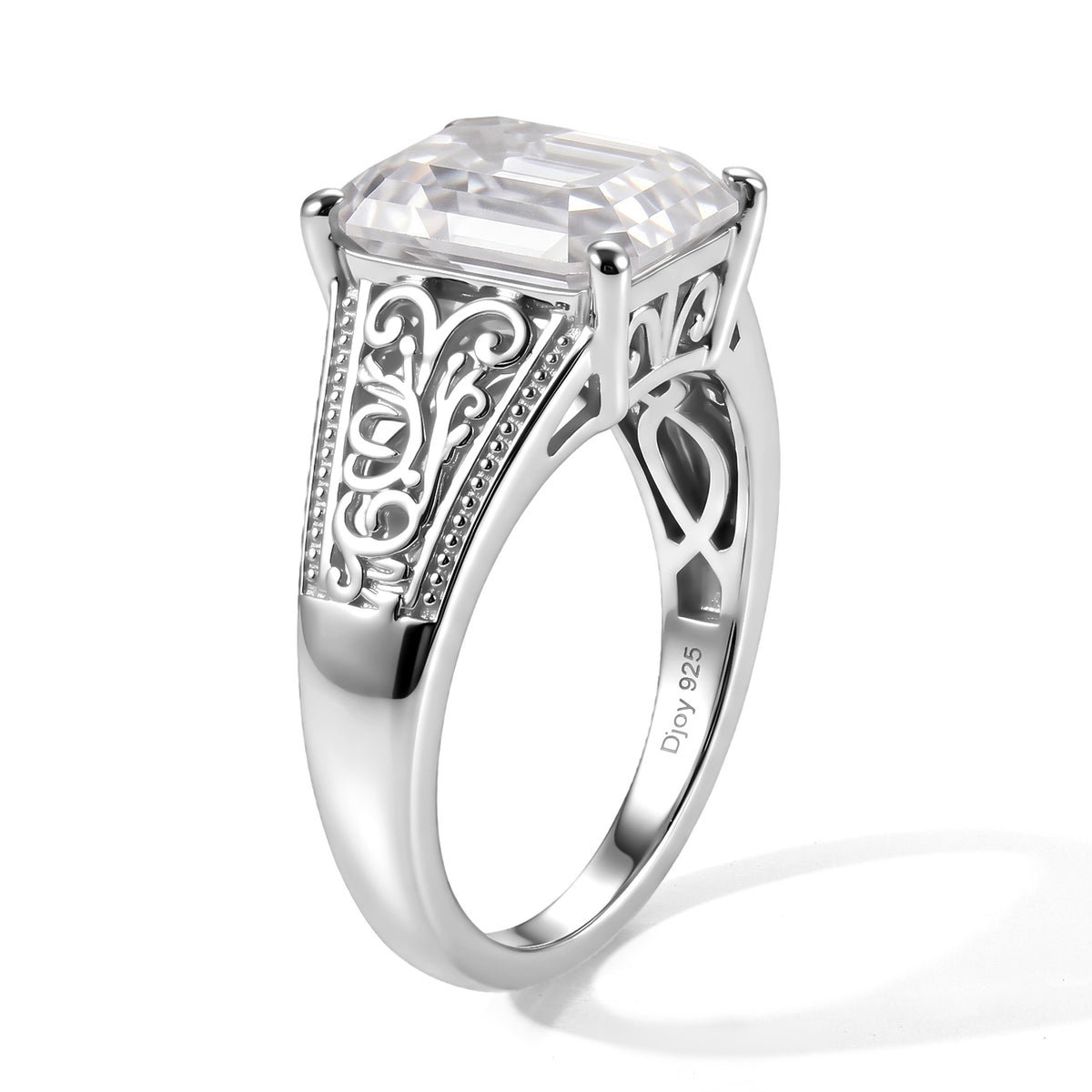 D'Joy - Moissanite Solitaire Ring in Rhodium Overlay Sterling Silver 3.73 Ct. 8768874 2