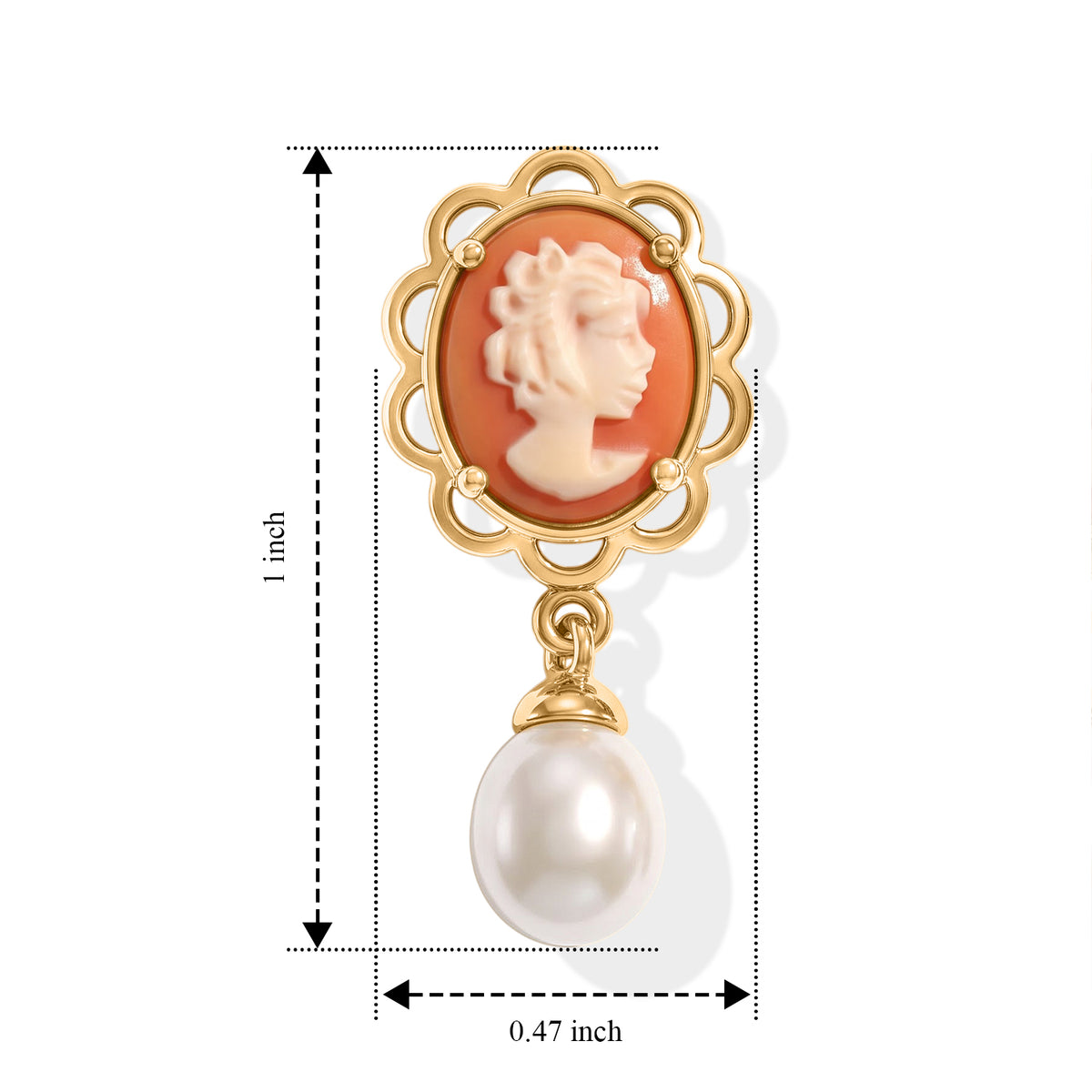 D'Joy - Cameo &amp; Fresh Water Pearl Dangling Earring with Push Back in Yellow Gold Plated Sterling Silver 7.15 Ct. 8768914 4