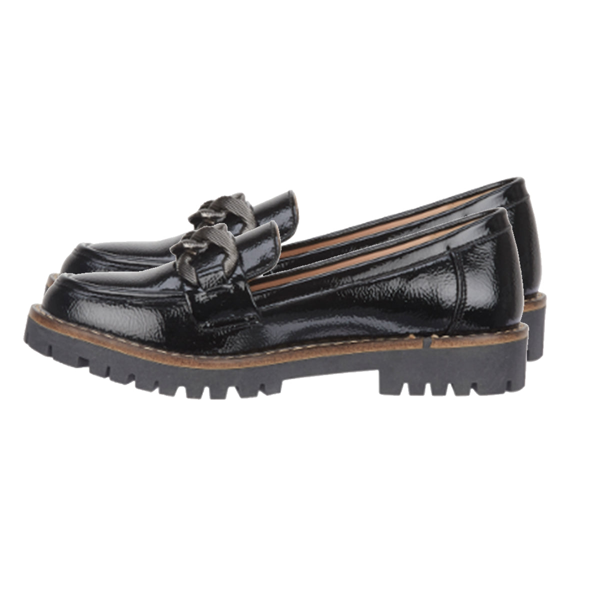 Adeline Chain Detail Chunky Cleated Sole Slip-On Trendy Loafers (Size - 6) - Black 8769443 2