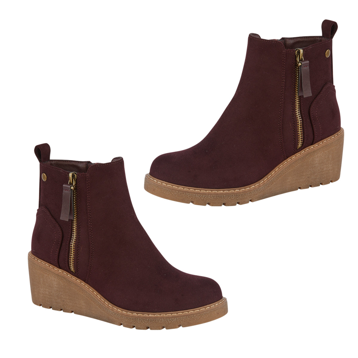 Antwerp Dual Zip Faux Suede Wedge Ankle Boots (Size 4) - Burgundy 8769765 0
