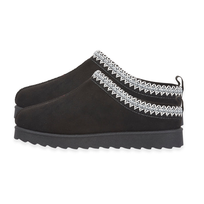 Eskimo Womens Embroidered Trim Faux Suede Backless Platform Mule Slippers (Size 4) - Black 8769831 2