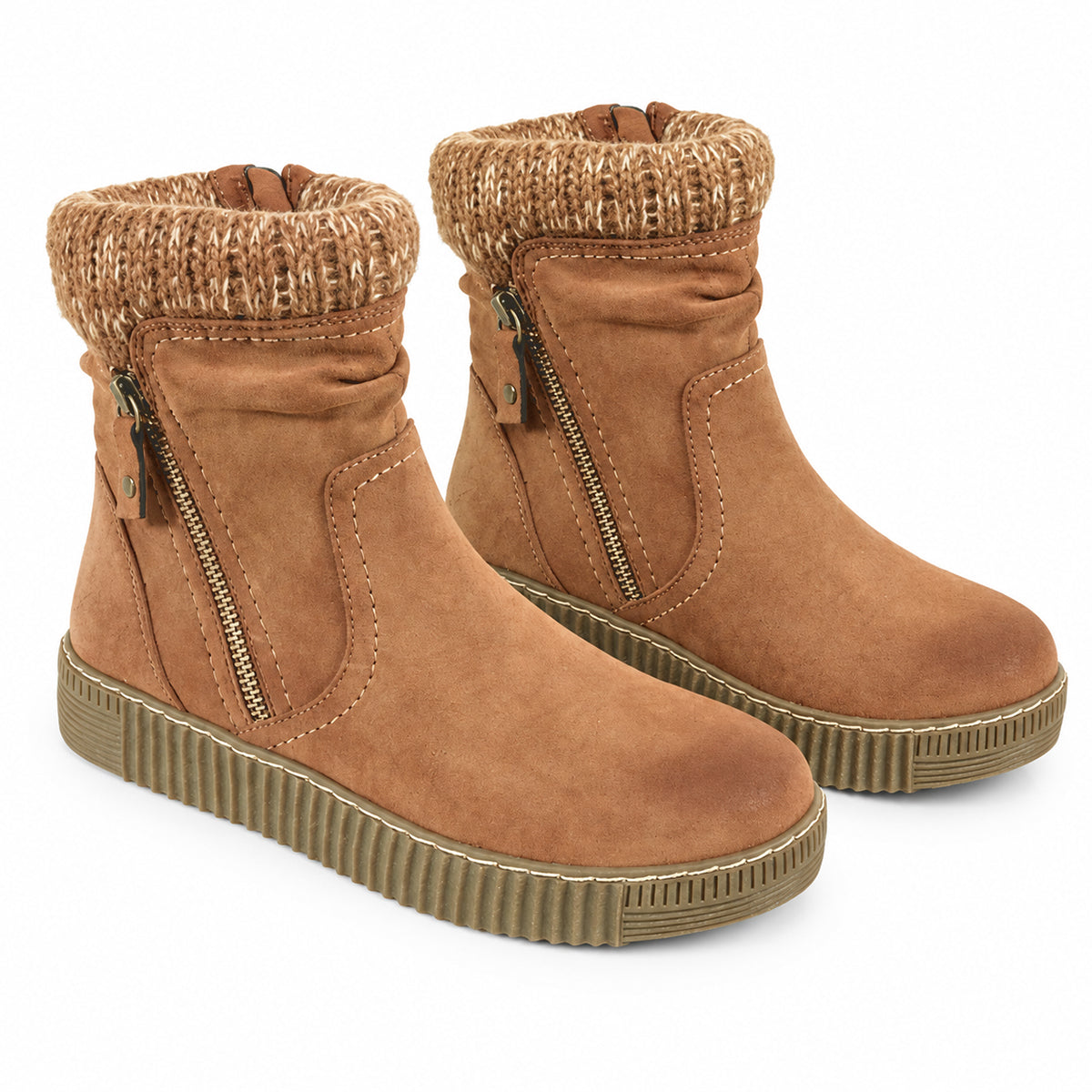 Zermatt Faux Fur Collar Faux Suede Zip Ankle Boots (Size 8) - Tan 8770137 0