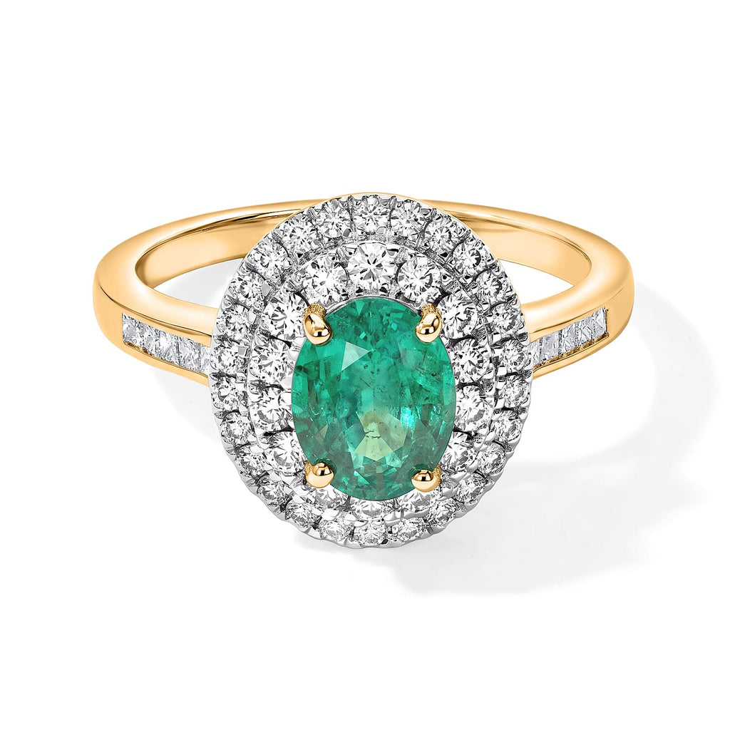 Luxoro - 14K Yellow Gold AAA Colombian Emerald & Natural White Diamond Halo Ring 1.85 Ct, Gold Wt. 3.40 Gms_8770249