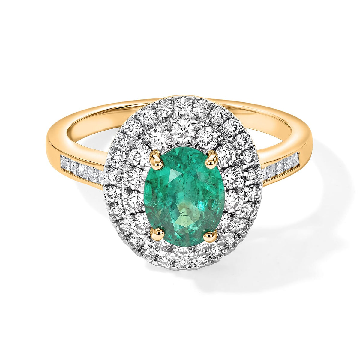 Luxoro - 14K Yellow Gold AAA Colombian Emerald &amp; Natural White Diamond Halo Ring 1.85 Ct, Gold Wt. 3.40 Gms 8770249 0