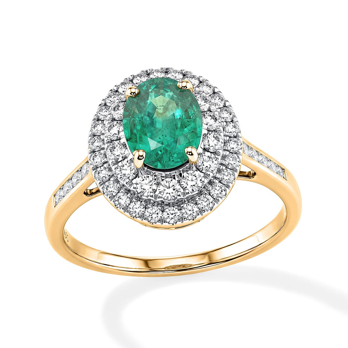 Luxoro - 14K Yellow Gold AAA Colombian Emerald &amp; Natural White Diamond Halo Ring 1.85 Ct, Gold Wt. 3.40 Gms 8770249 3