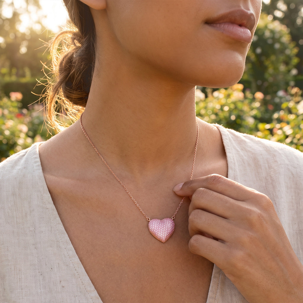 Pink Cubic Zirconia Heart Necklace (Size - 20+2 Ext) 3.00 Ct._8770473_2