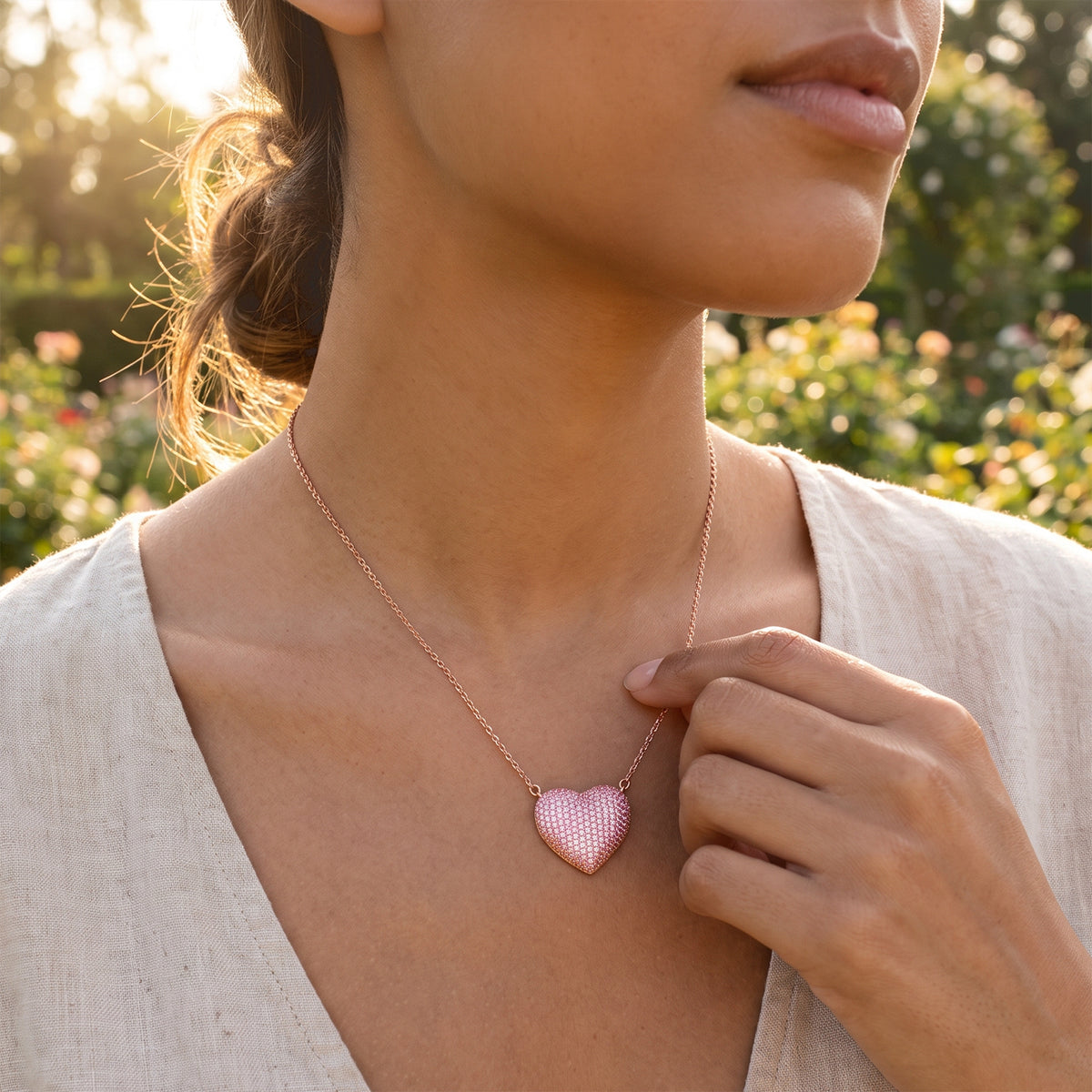 Pink Cubic Zirconia Heart Necklace (Size - 20-2 Ext) 8770473 2