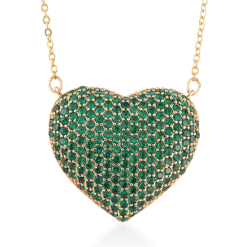 Green Cubic Zirconia Heart Necklace (Size - 20+2 Ext) 3.00 Ct._8770475