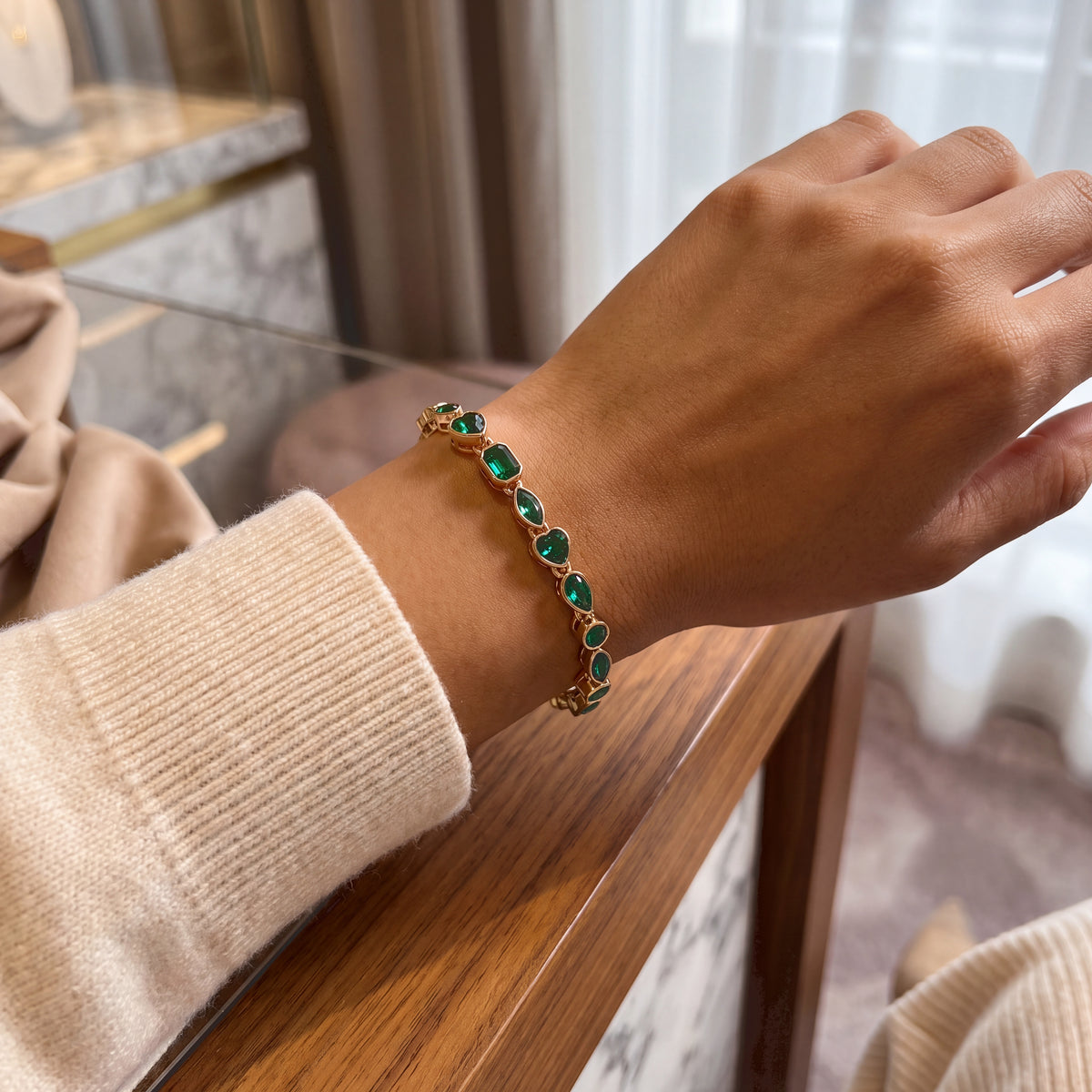 Green Crystal Bracelet (Size - 7.5) 8770493 2