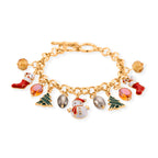 White Cryst, Plastic Pearl & Multi Glass Christmas Charm Bracelet (Size - 7.5+1 Ext)_8770535
