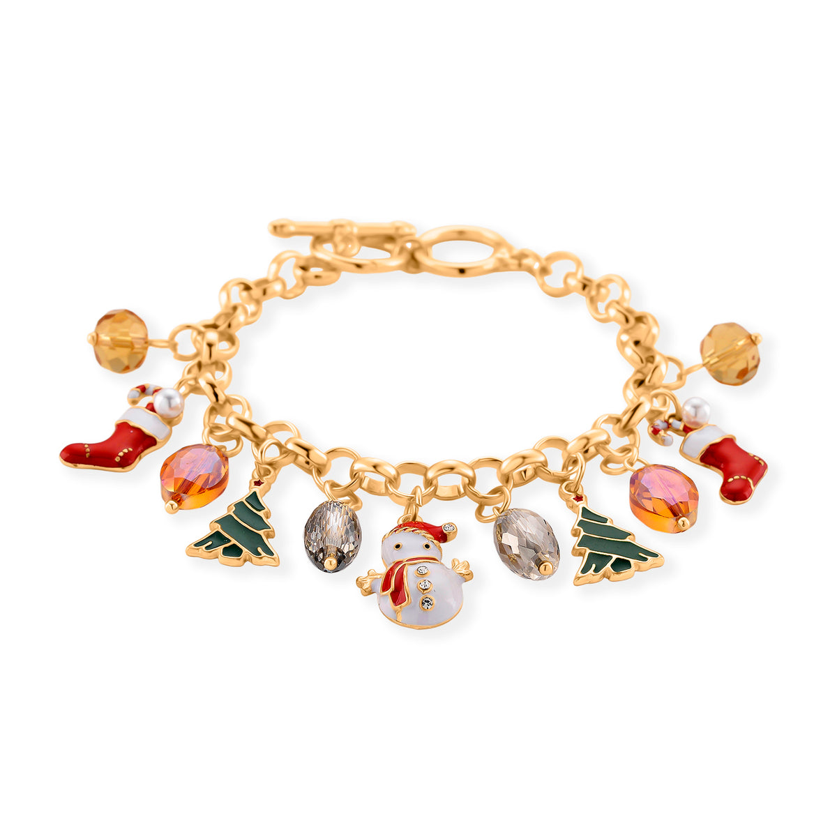 Christmas Special -  Multi Colour Crystal and Pearl Charm Bracelet (Size - 7.5-1 Ext) 8770535 0
