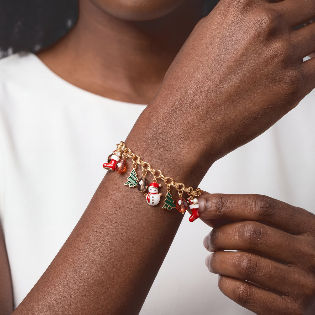 Christmas Special -  Multi Colour Crystal and Pearl Charm Bracelet (Size - 7.5-1 Ext) 8770535 1