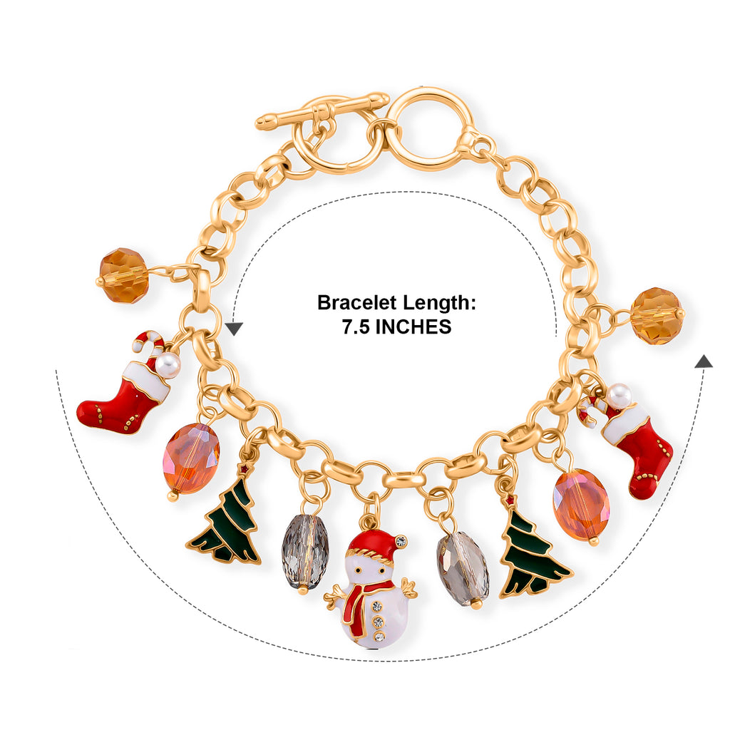 White Cryst, Plastic Pearl & Multi Glass Christmas Charm Bracelet (Size - 7.5+1 Ext)_8770535_4
