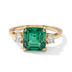 Luxuriant - 9K Yellow Gold AAA Lab Grown Columbian Emerald & Lab Grown Diamond (SI) Trilogy Ring 4.60 Ct._8770587