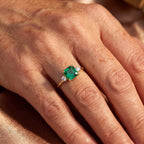 Luxuriant - 9K Yellow Gold AAA Lab Grown Columbian Emerald & Lab Grown Diamond (SI) Trilogy Ring 4.60 Ct._8770587_1