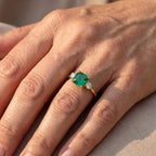 Luxuriant - 9K Yellow Gold AAA Lab Grown Columbian Emerald & Lab Grown Diamond (SI) Trilogy Ring 4.60 Ct._8770587_2
