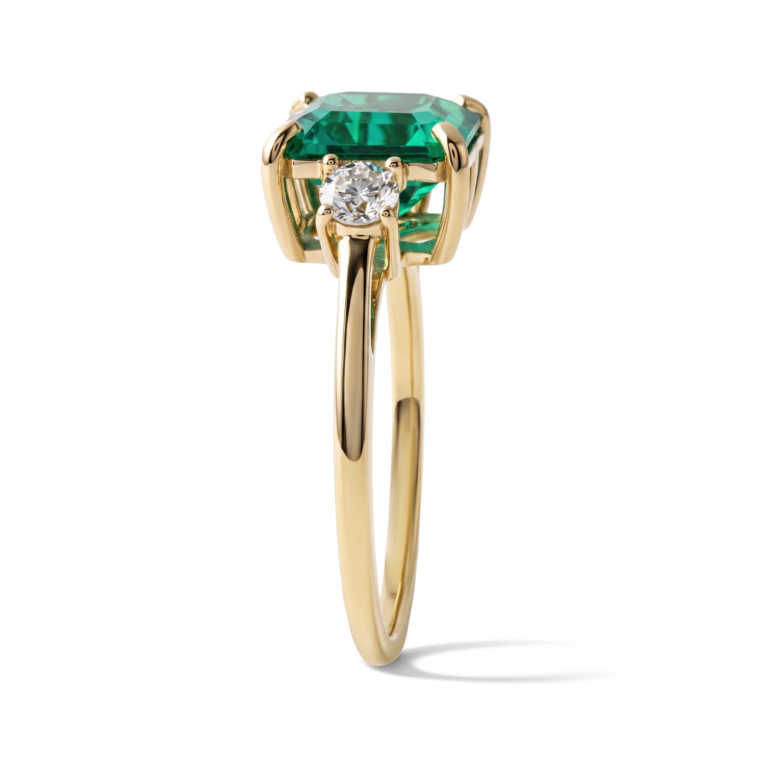 Luxuriant - 9K Yellow Gold AAA Lab Grown Columbian Emerald &amp; Lab Grown Diamond (SI) Trilogy Ring 4.60 Ct. 8770587 3