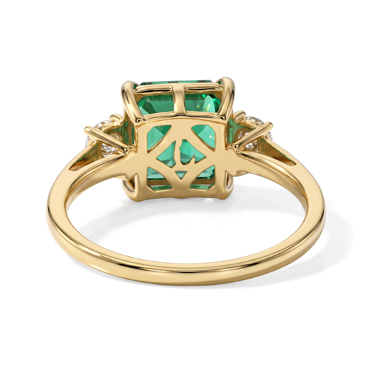 Luxuriant - 9K Yellow Gold AAA Lab Grown Columbian Emerald &amp; Lab Grown Diamond (SI) Trilogy Ring 4.60 Ct. 8770587 4