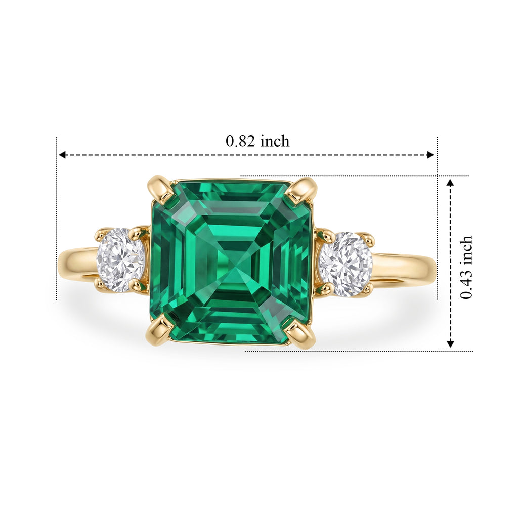 Luxuriant - 9K Yellow Gold AAA Lab Grown Columbian Emerald & Lab Grown Diamond (SI) Trilogy Ring 4.60 Ct._8770587_5