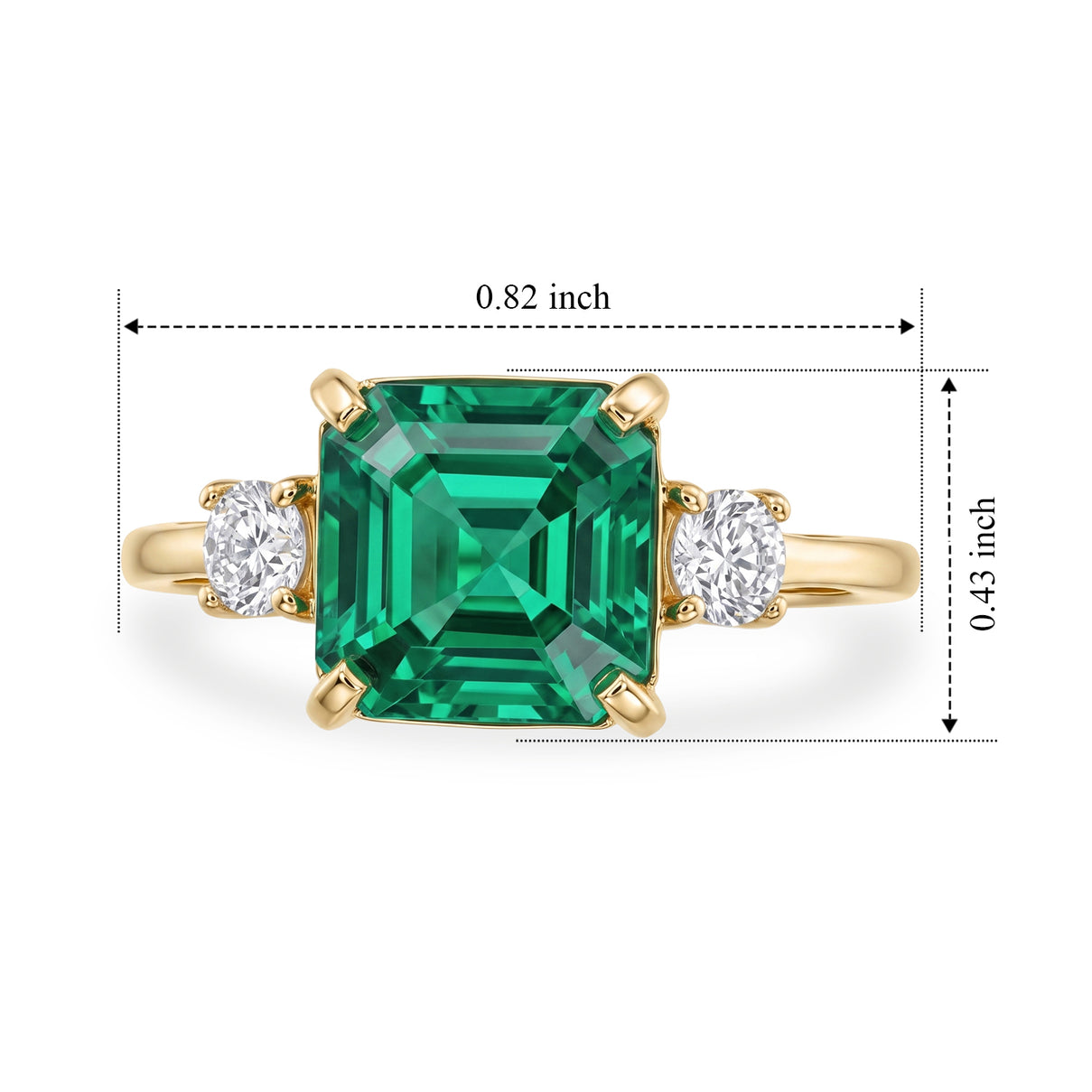 Luxuriant - 9K Yellow Gold AAA Lab Grown Columbian Emerald &amp; Lab Grown Diamond (SI) Trilogy Ring 4.60 Ct. 8770587 5