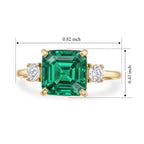 Luxuriant - 9K Yellow Gold AAA Lab Grown Columbian Emerald & Lab Grown Diamond (SI) Trilogy Ring 4.60 Ct._8770587_5