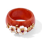 D'Joy - Dyed Red Jade, Red Garnet, White Zircon & White Mother Of Pearl Floral Ring in Yellow Gold Plated Sterling Silver 35.40 Ct._8770620