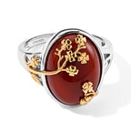 D'Joy - Red Jade Sterling Silver Floral Vine Ring in Two Tone Plating 11.30 Ct._8770650
