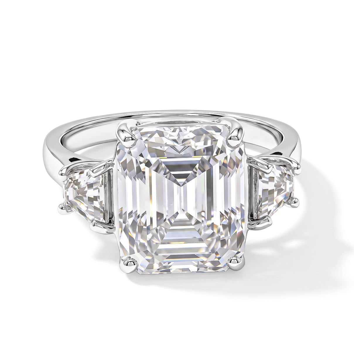 D'Joy - GRA Certified Moissanite Trilogy Ring in Rhodium Overlay Sterling Silver 9.05 Ct. 8770736 0