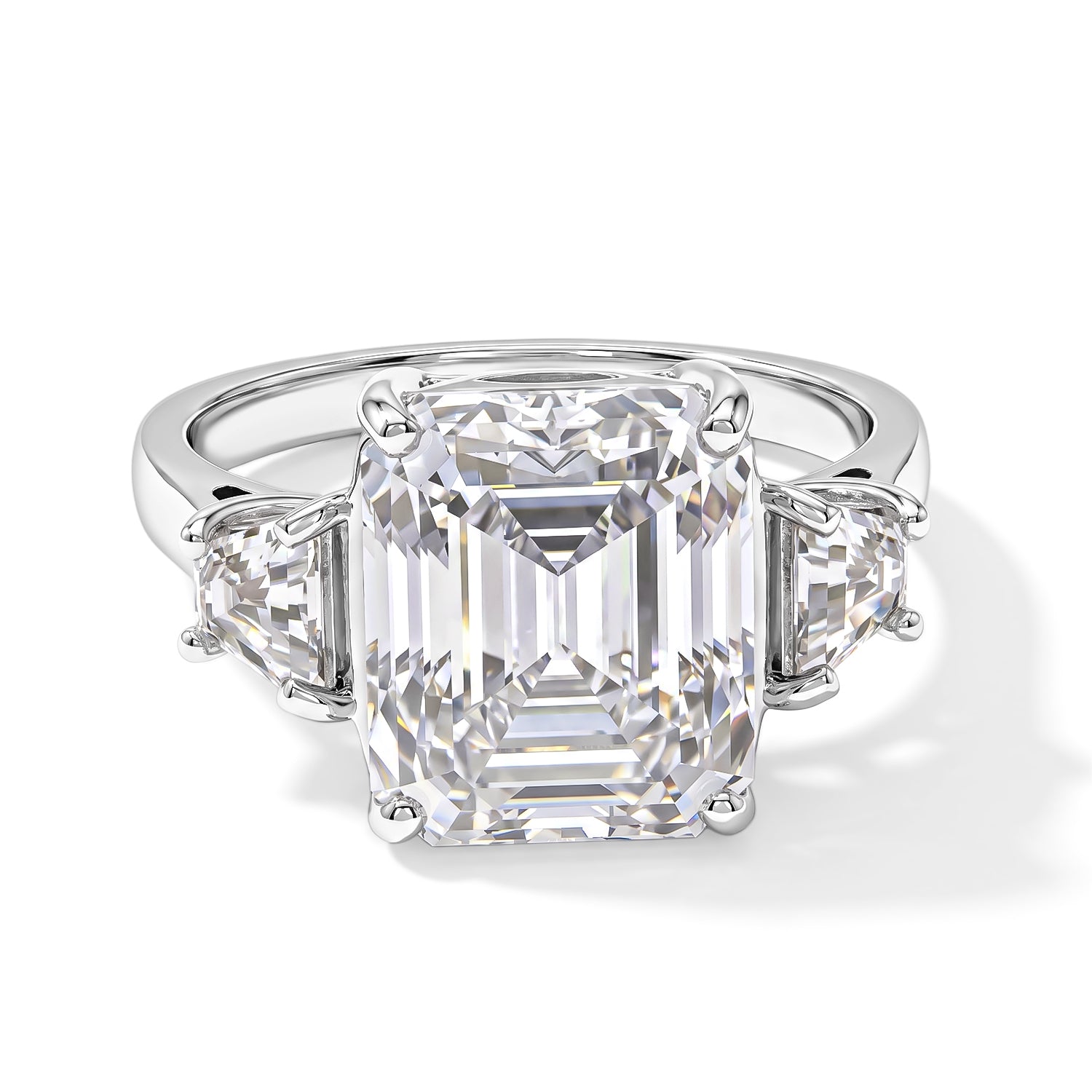 D'Joy - GRA Certified Moissanite Trilogy Ring in Rhodium Overlay Sterling Silver 9.05 Ct. 8770736 0