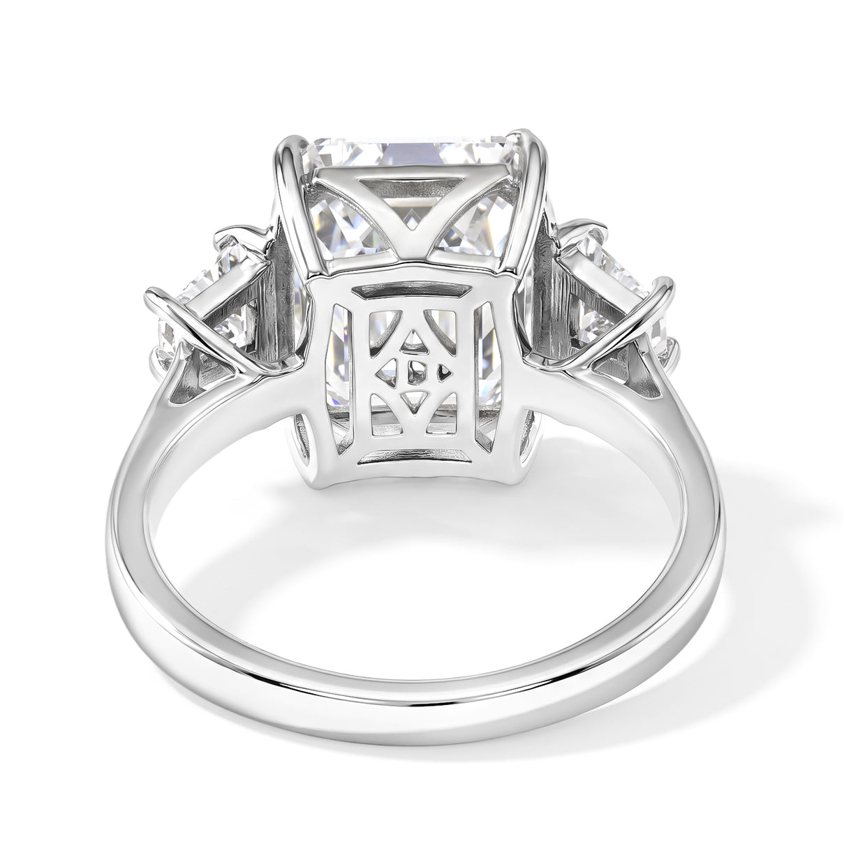 D'Joy - GRA Certified Moissanite Trilogy Ring in Rhodium Overlay Sterling Silver 9.05 Ct. 8770736 4