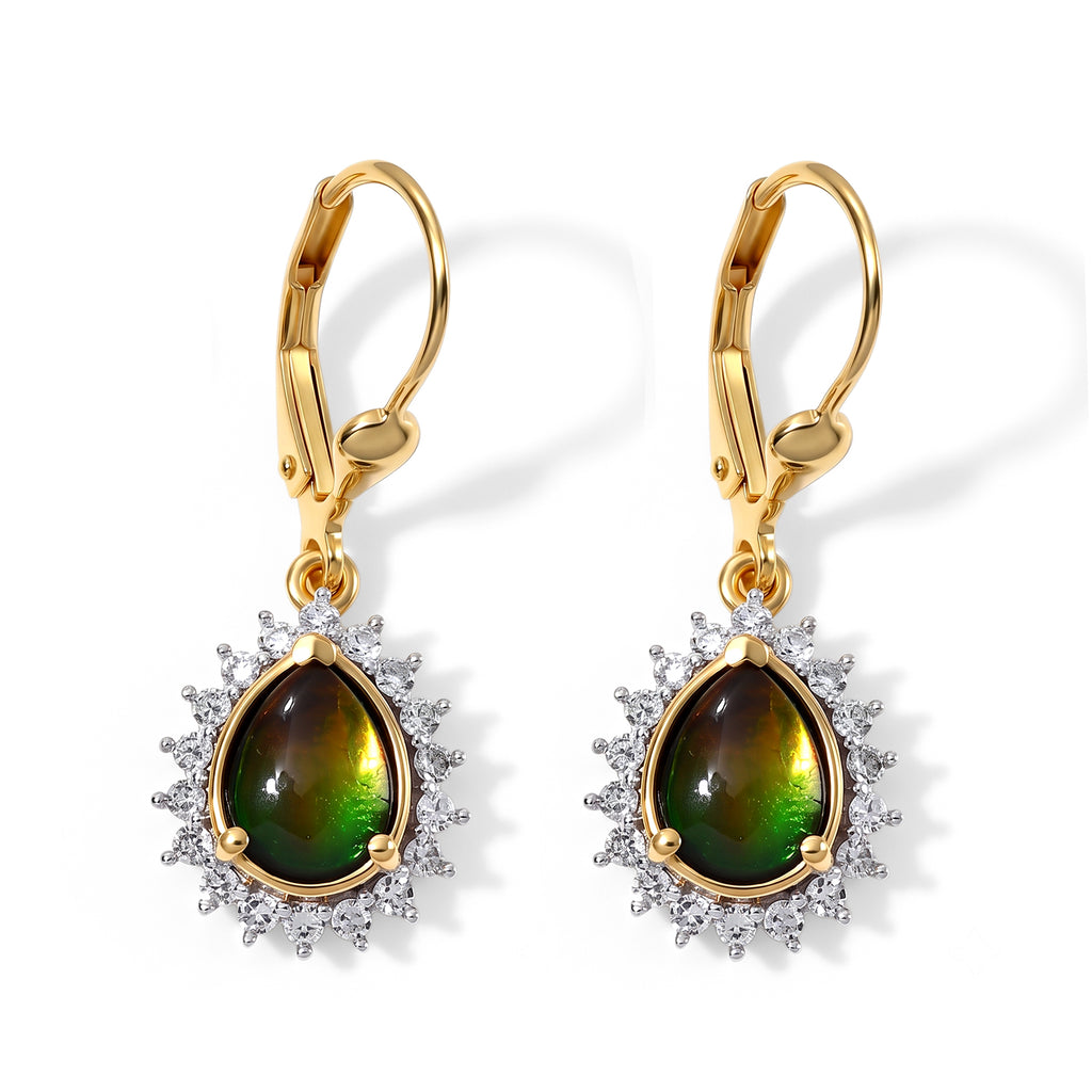 Luxuriant - Ammolite & Lab Grown Diamond (SI/G-H) Earring with Lever Back in 18K Vermeil Yellow Gold Plated Sterling Silver 2.87 Ct._8770835