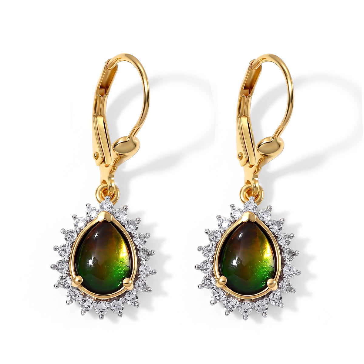 Luxuriant - Ammolite &amp; Lab Grown Diamond (SI-G-H) Earring with Lever Back in 18K Vermeil Yellow Gold Plated Sterling Silver 2.87 Ct. 8770835 0